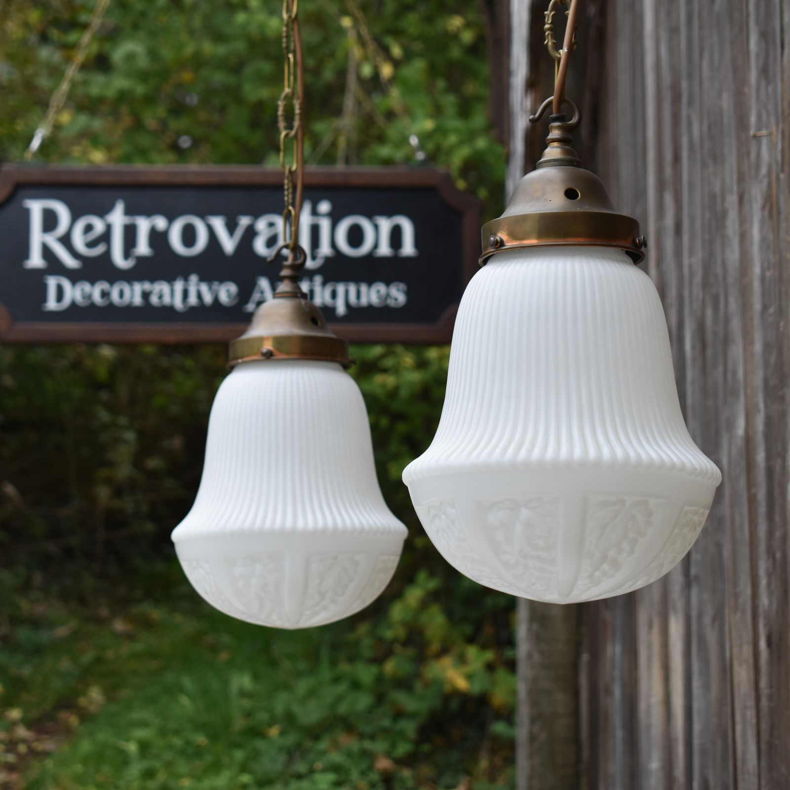 Antique Early 20th Century Grape Embossed Opaline Glass Chapel Church Light Pair photo furniture
