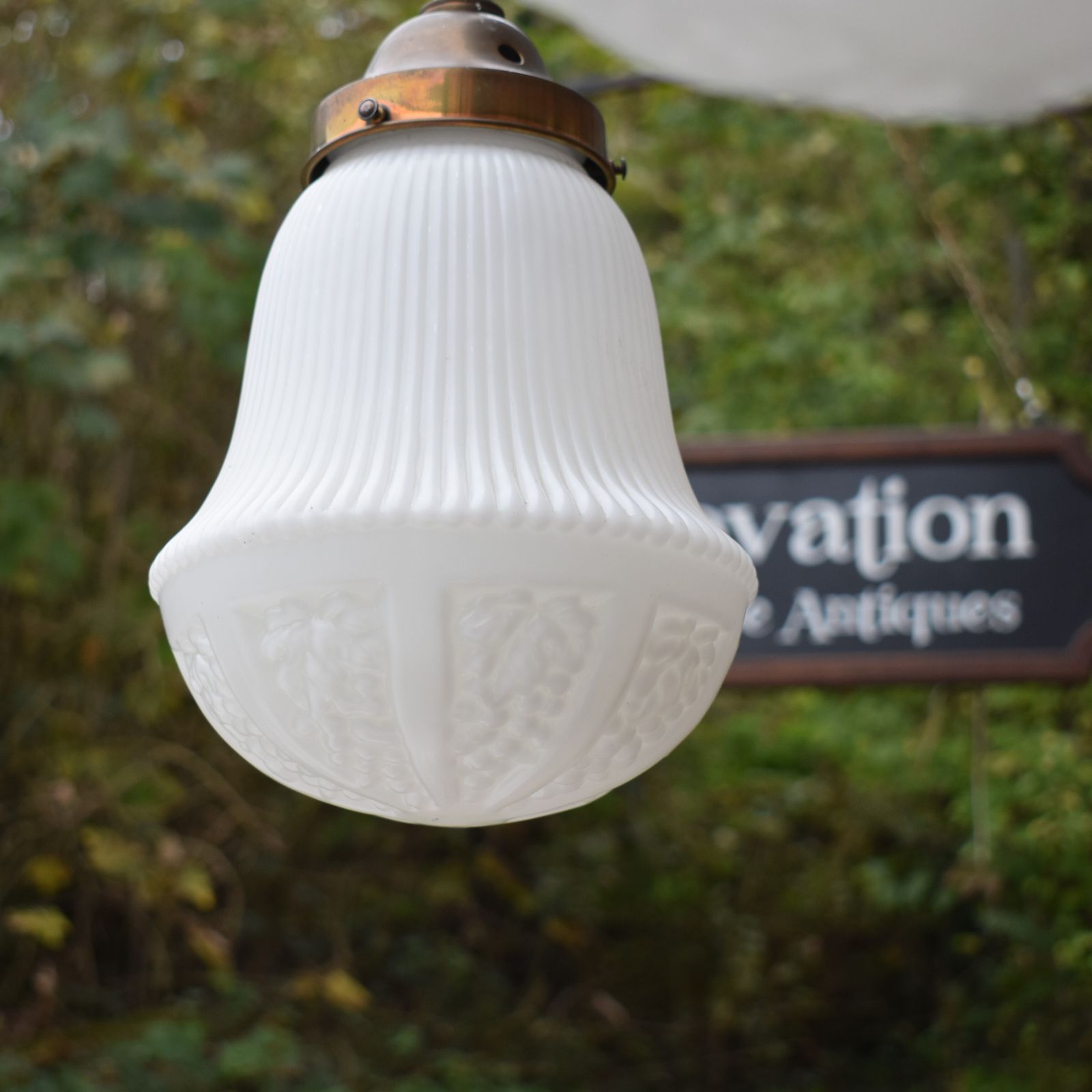 photo for sale Antique Early 20th Century Grape Embossed Opaline Glass Chapel Church Light Pair