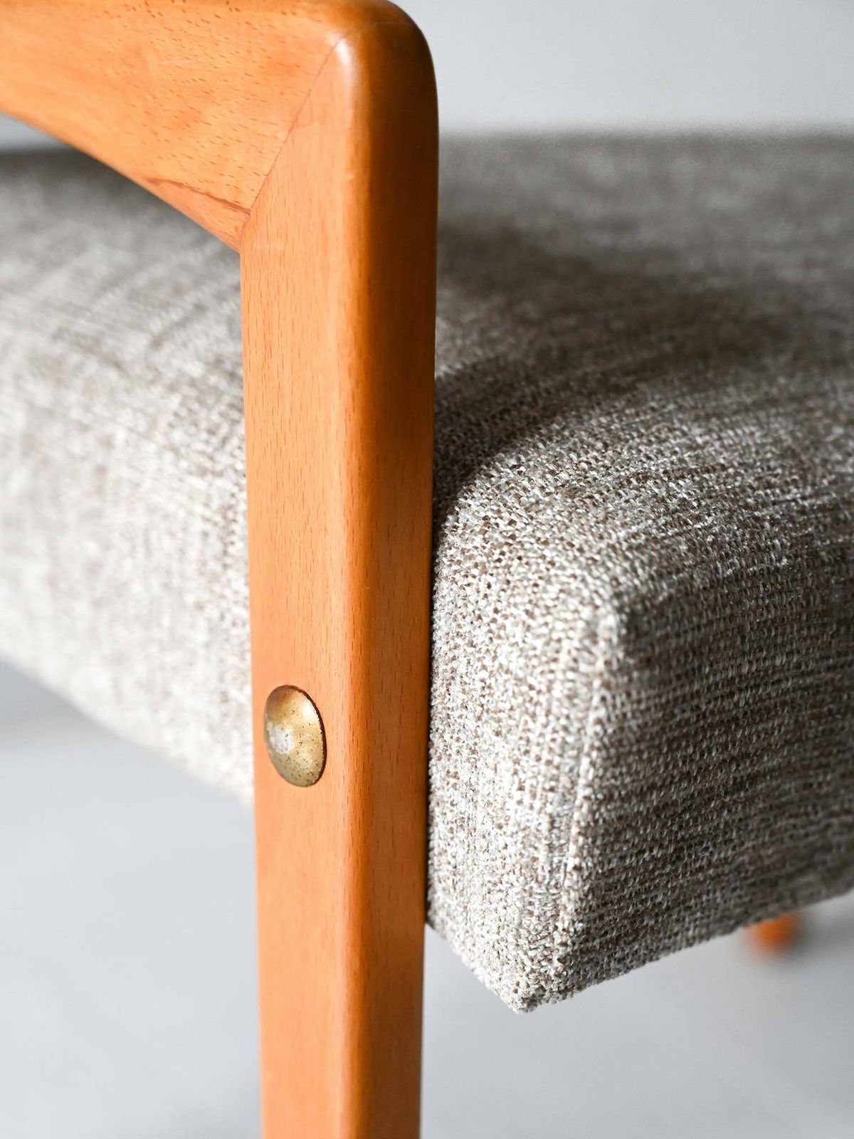 Vintage Scandinavian Oak Footstool With Grey Upholstery photo Furniture