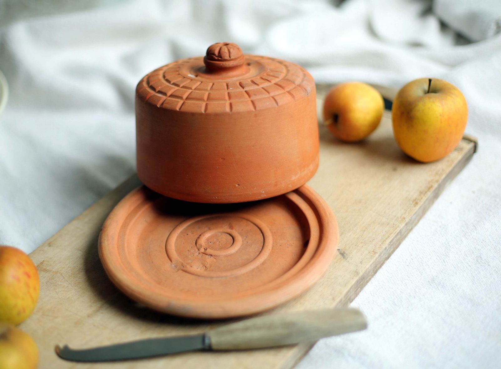 Vintage French Cheese Dome Terracotta Bell Plate Food Cover Table Cloche photo Home Decor