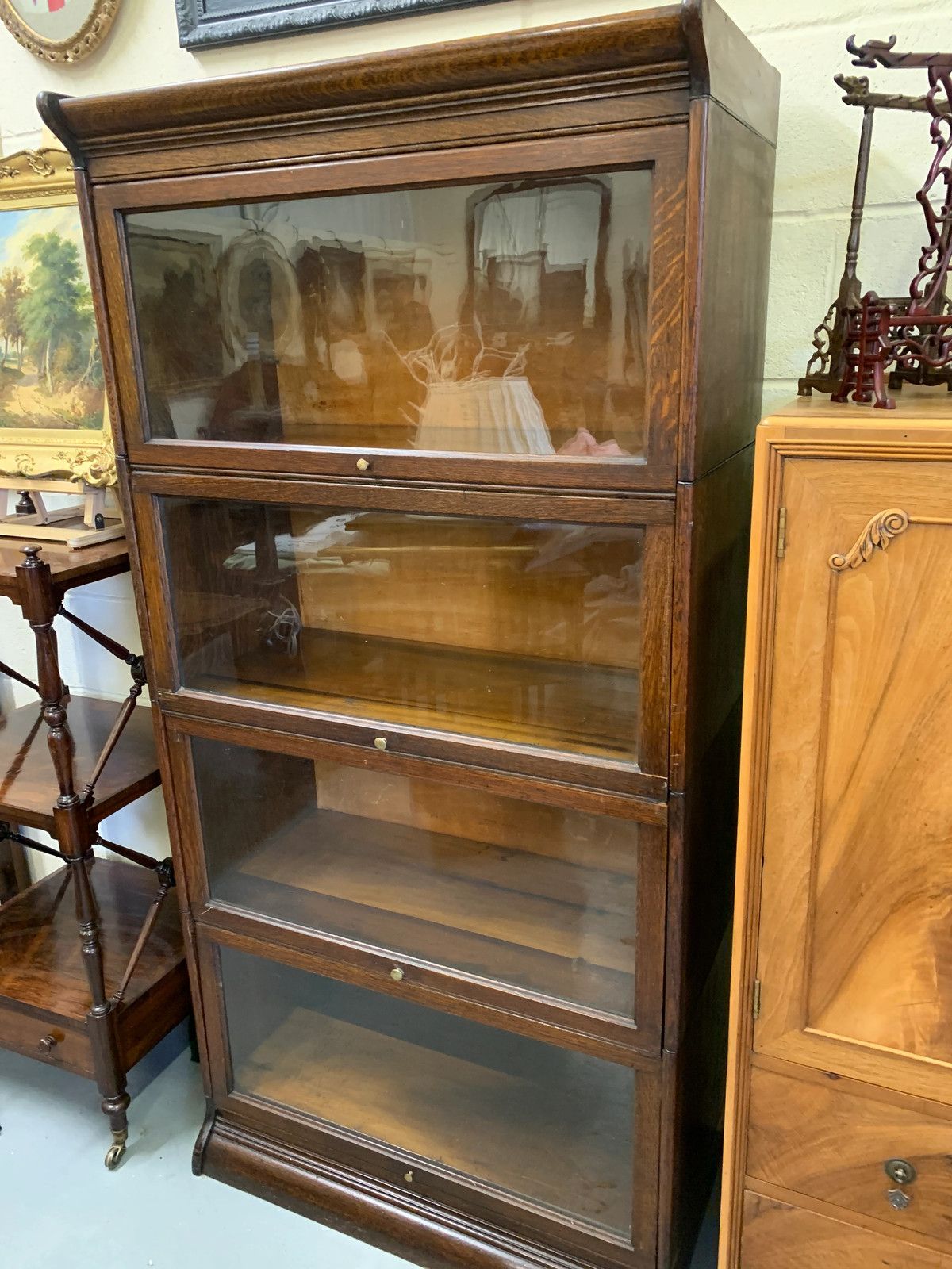 Furniture Antique Gunn, Four Stack Waterfall Oak Sectional Barristers Bookcases photo