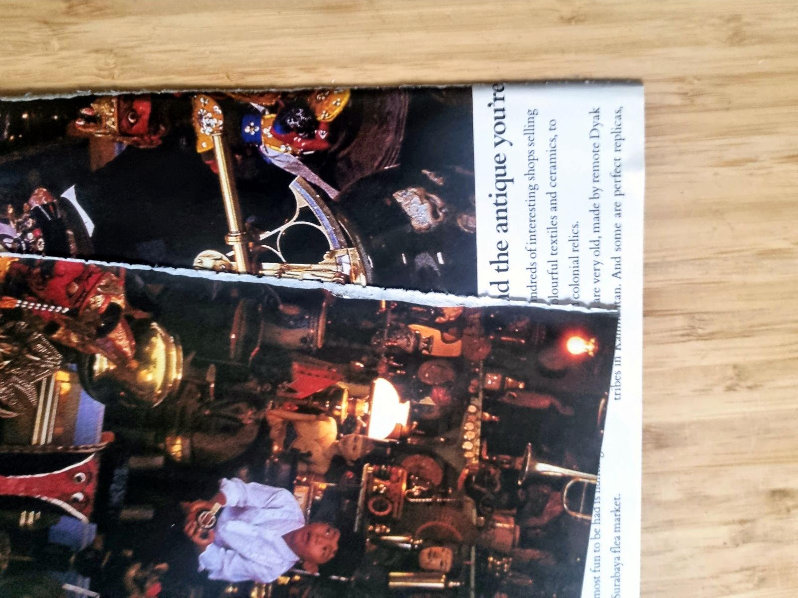Garuda Indonesia Antique Market Ad, Jakarta Jalan Surabaya Flea Market, Double Page Airline Advertisement, 1980s Travel Ephemera, 16 × 11 In photo vintage