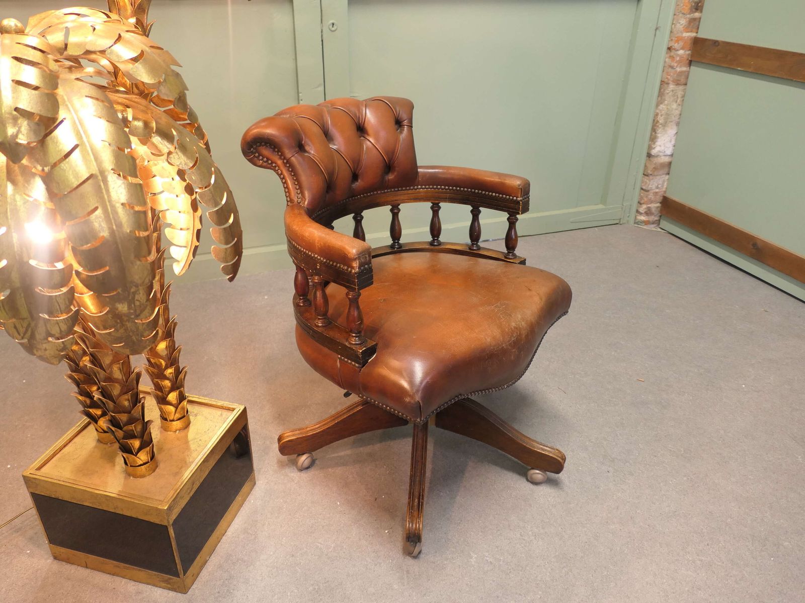A Leather Hide Swivelling Desk Chair Or Captains Chair photo buy