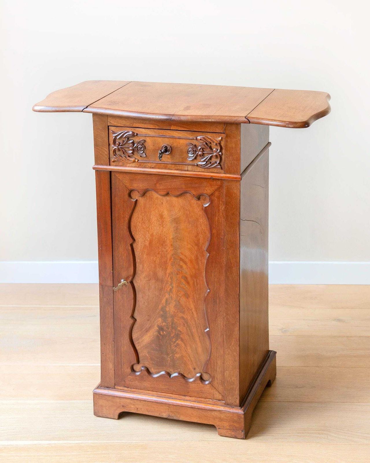 photo buy Antique Walnut Cabinet With Fold Out Top, 19th Century Carved Side Chest With Drawer, Classic Victorian Bedside Table