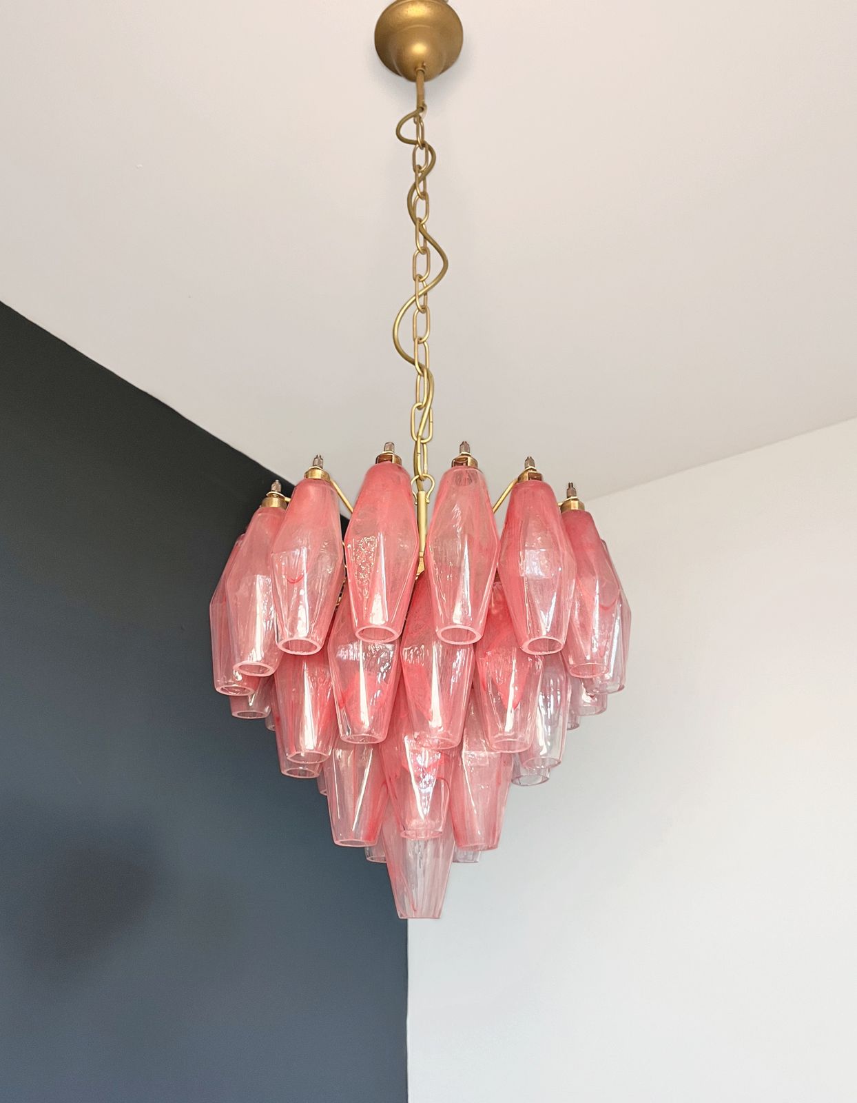 Elegant Murano Alabaster Pink Poliedri Chandelier   Carlo Scarpa Design photo Lighting
