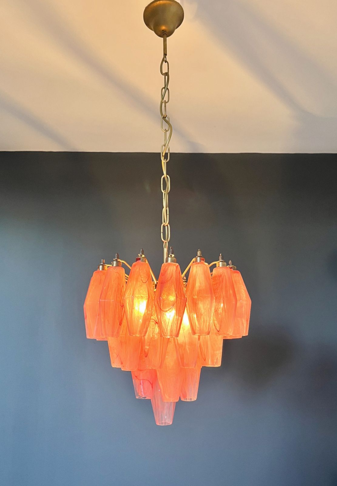 Elegant Murano Alabaster Pink Poliedri Chandelier   Carlo Scarpa Design photo vintage