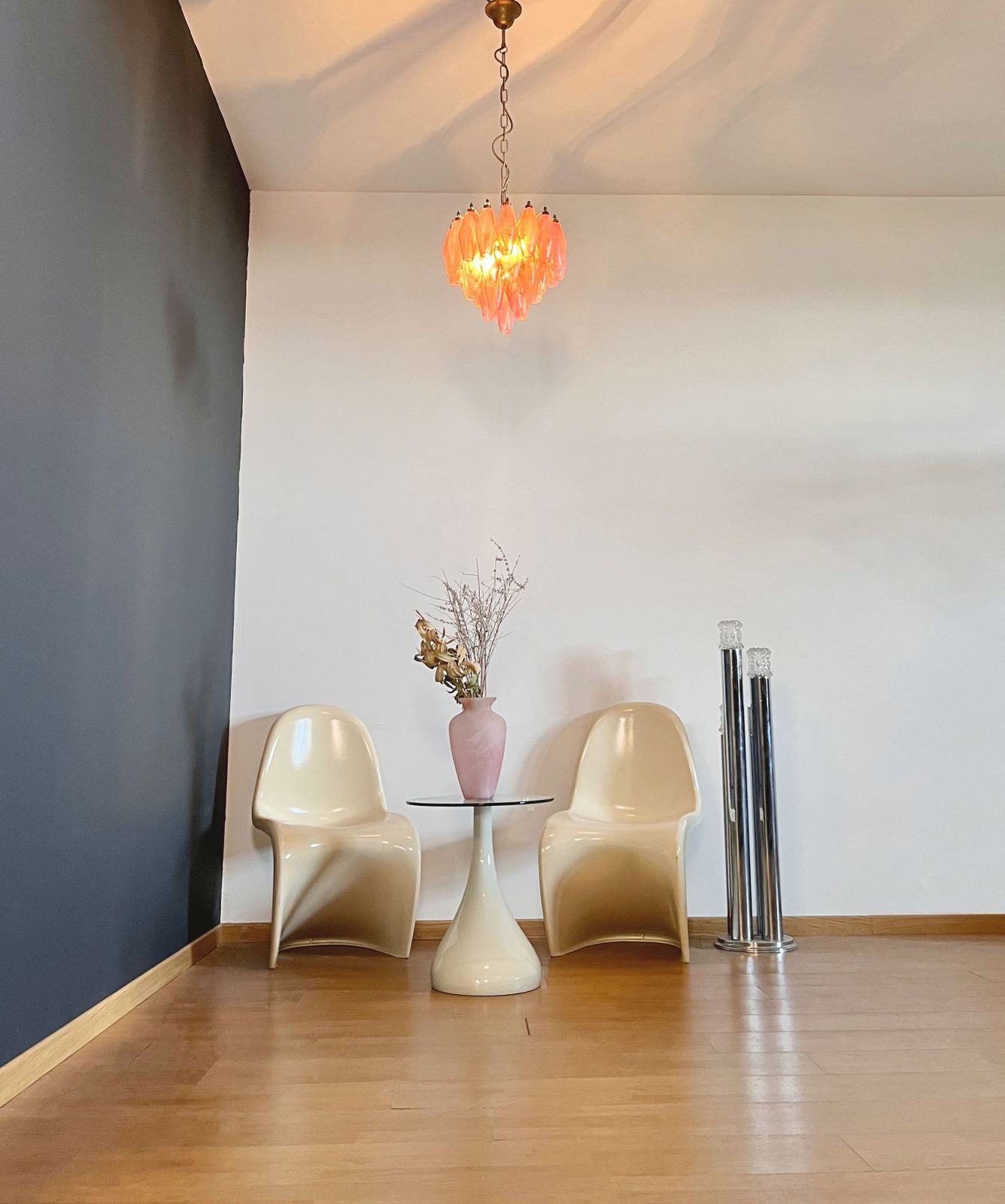 photo furniture Elegant Murano Alabaster Pink Poliedri Chandelier   Carlo Scarpa Design