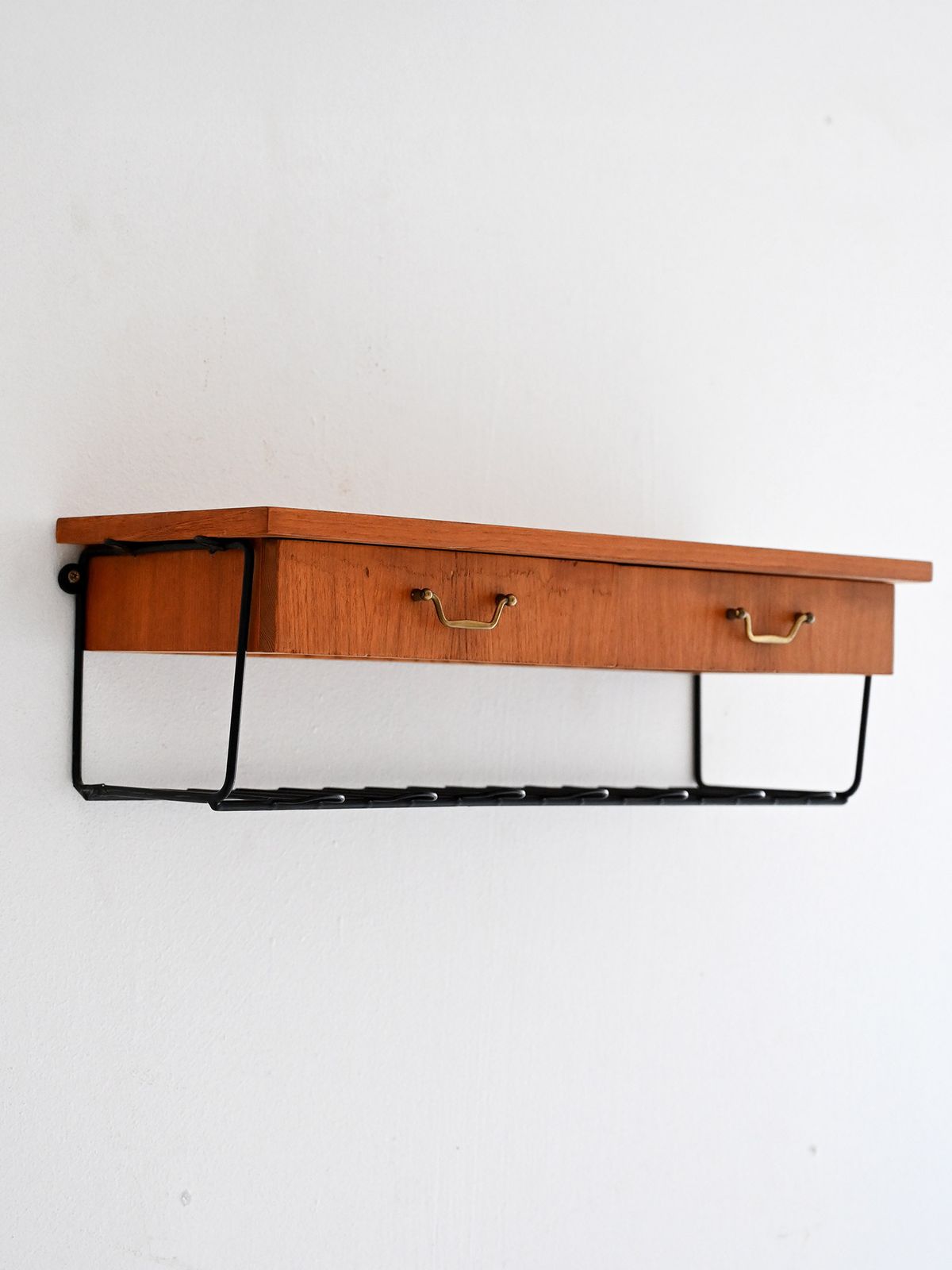 Scandinavian Vintage Teak Wall Mounted Nightstand With Two Drawers photo for sale