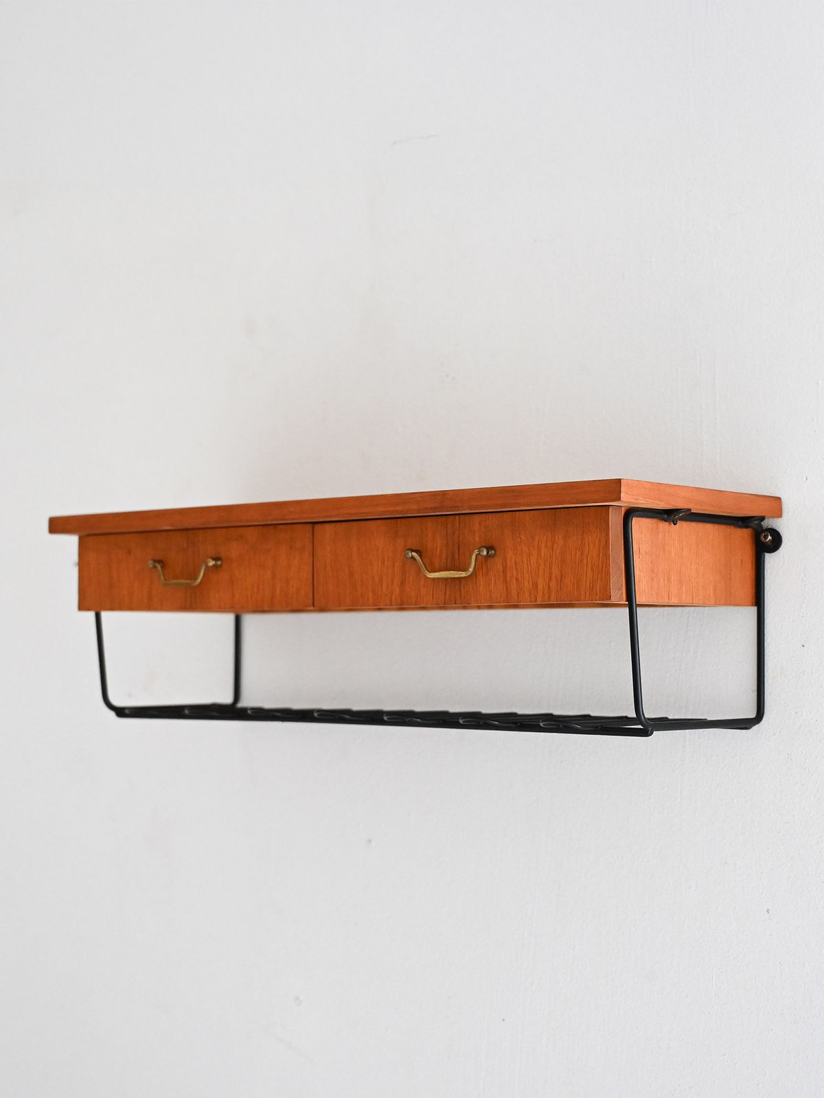 Scandinavian Vintage Teak Wall Mounted Nightstand With Two Drawers photo Furniture
