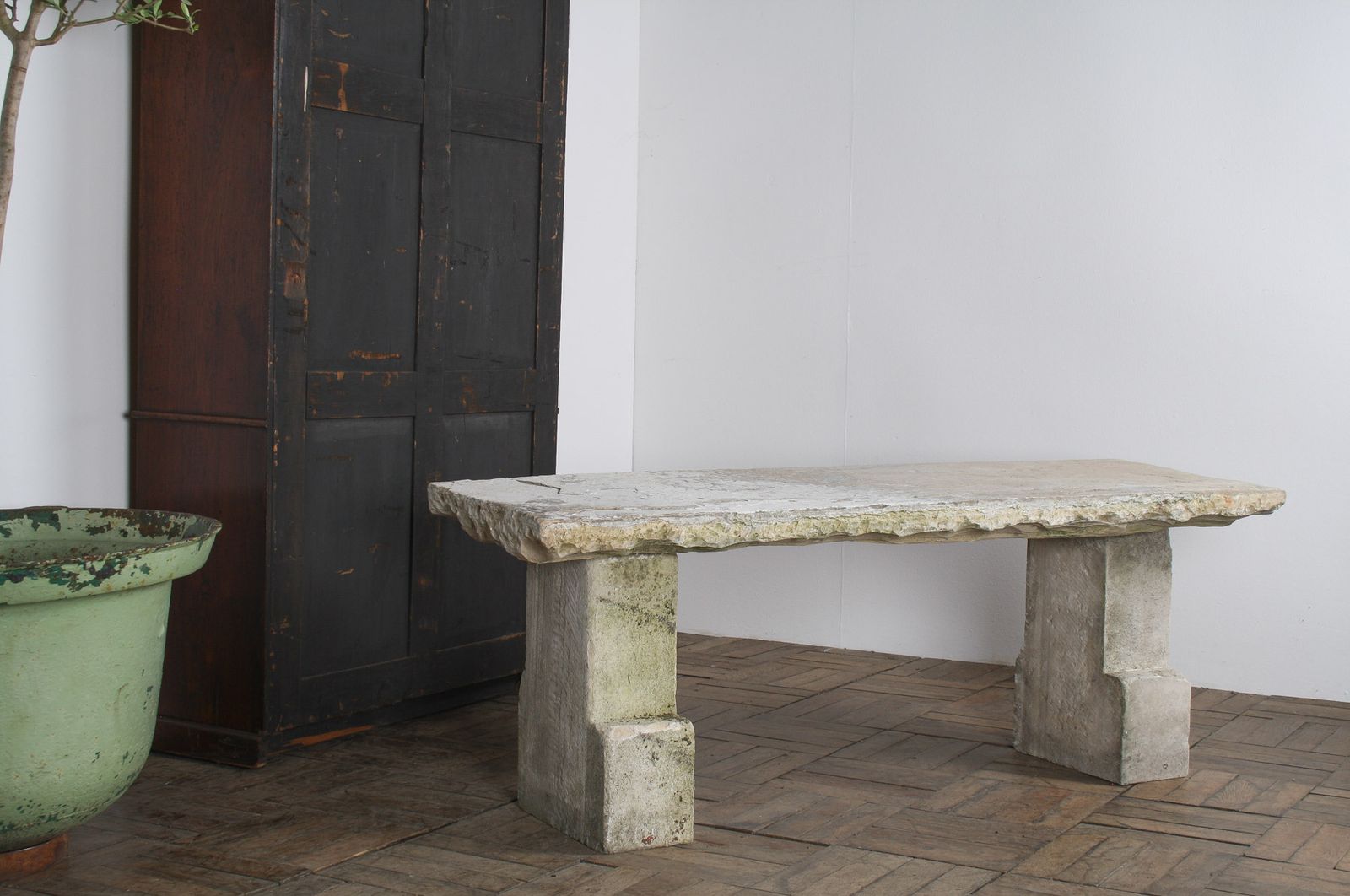 Reclaimed Carved Stone And Portland Limestone Garden Bench Seat photo Garden Furniture