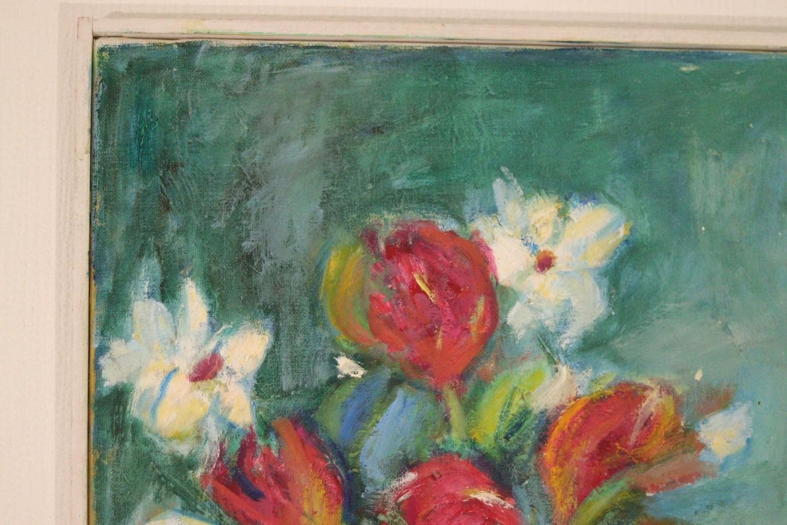 Original Swedish Oil On Canvas – “Vase And Flowers” By M. Hernek – Vintage & Framed  42 × 54 Cm (16.5" × 21.3") photo buy