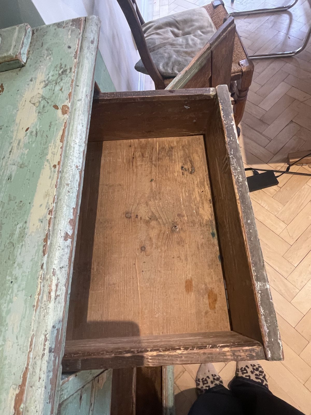 Antique Painted Green 'Shabby' Kitchen Cabinet (Armoire) photo furniture
