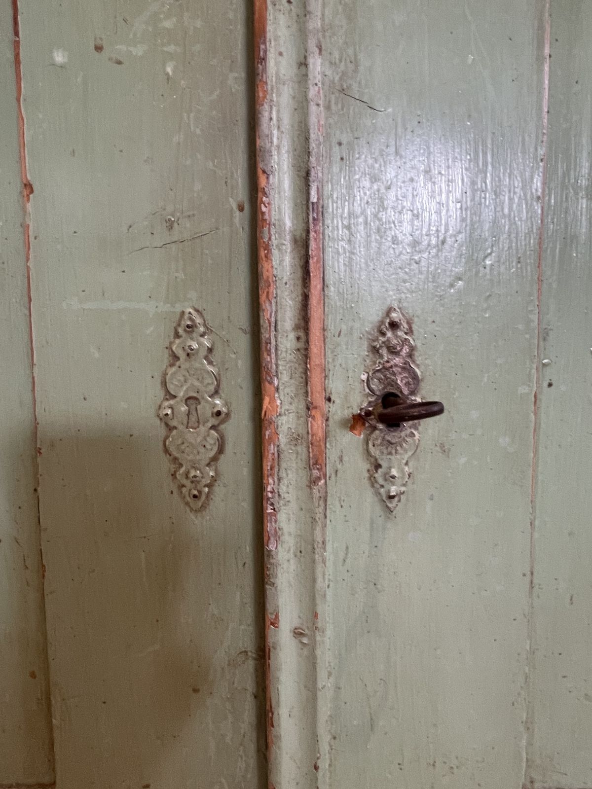 photo for sale Antique Painted Green 'Shabby' Kitchen Cabinet (Armoire)