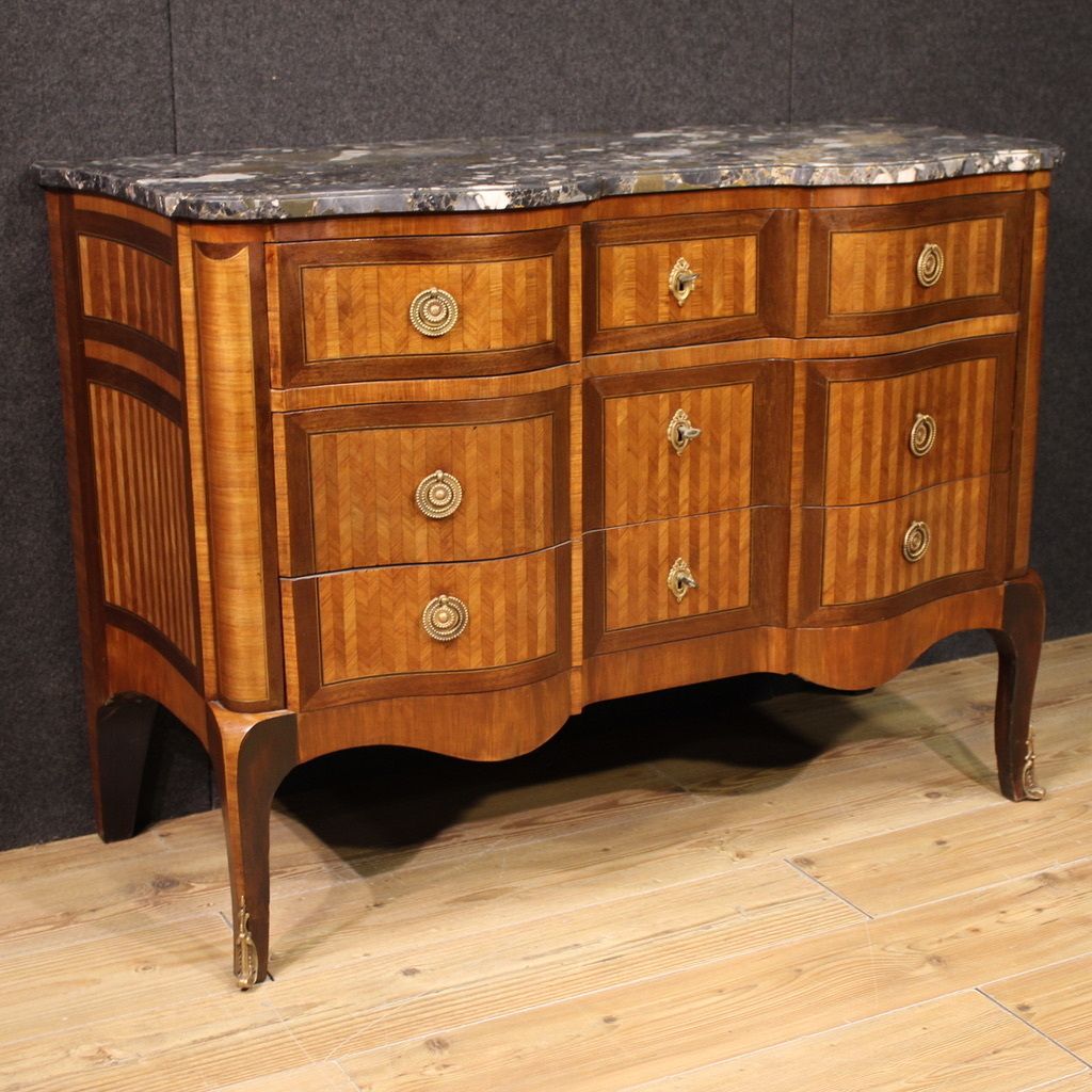 19th Century French Inlaid Dresser With Marble Top