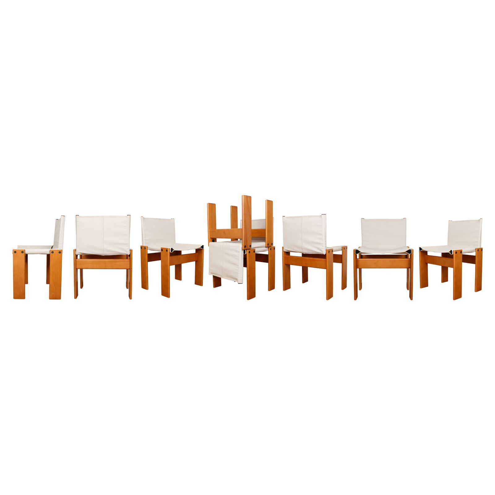 Afra & Tobia Scarpa Off White Canvas Monk Dining Chair For Molteni, Set Of 8