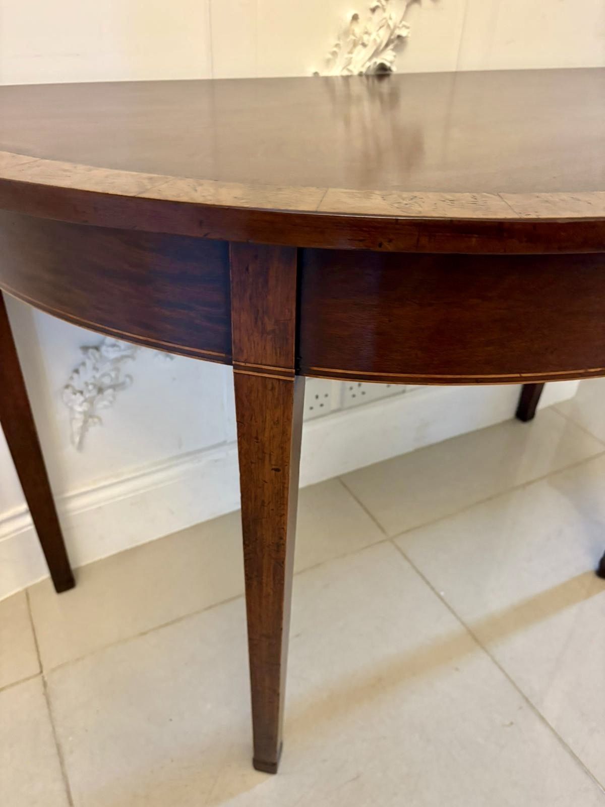 Large Pair Of Antique Quality Figured Mahogany Demi Lune Side Tables photo for sale