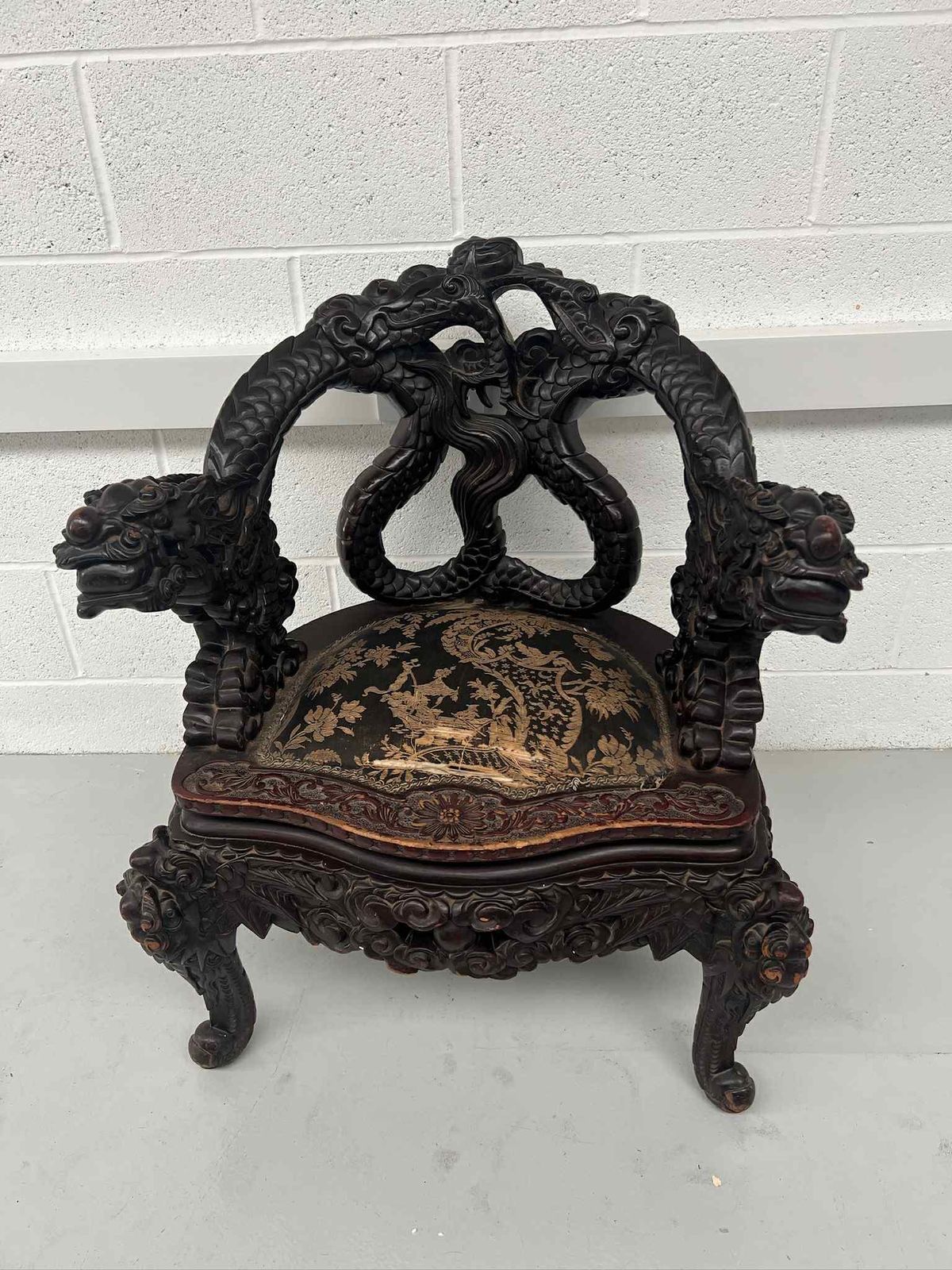 Antique Heavily Carved Dragon Throne