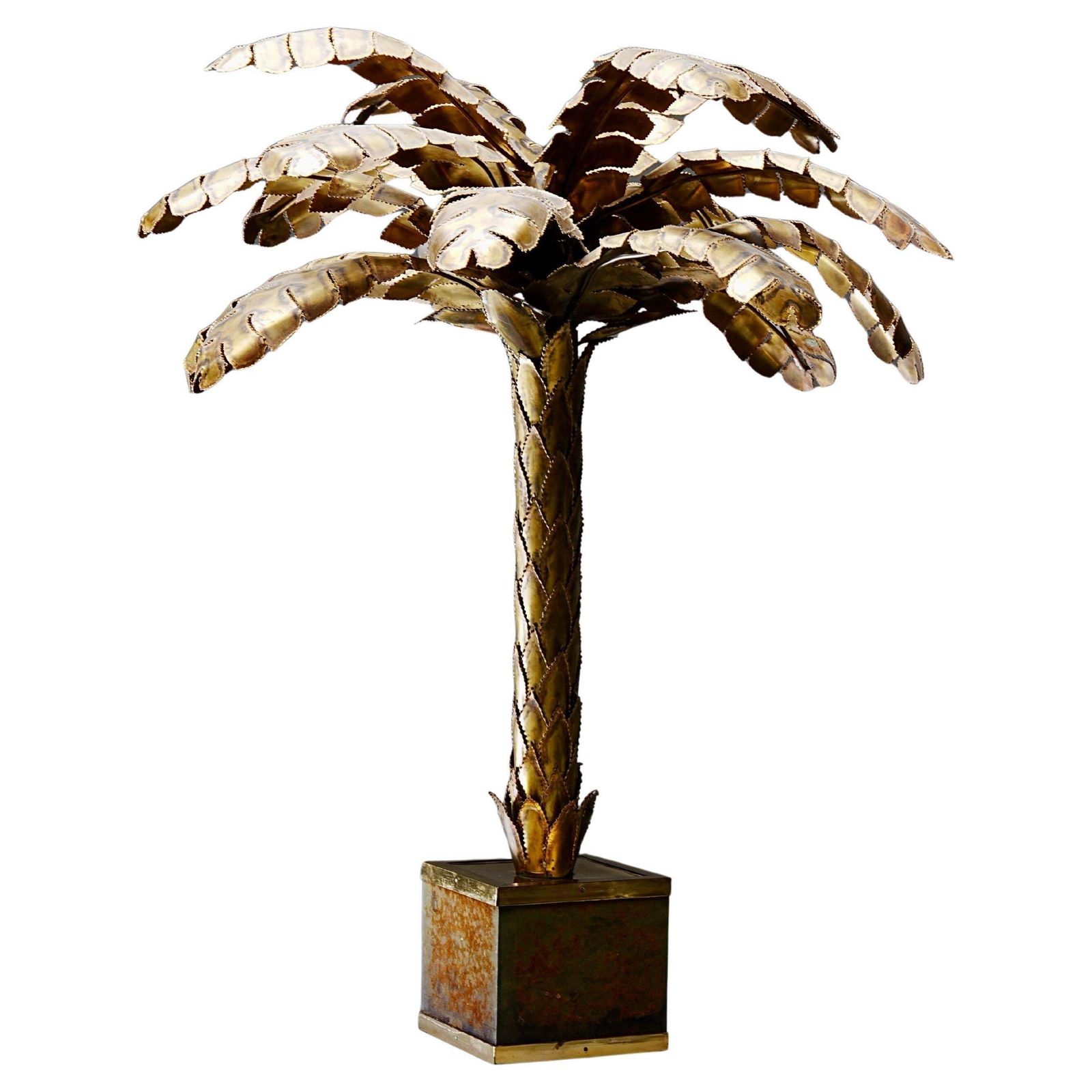 Christian Techoueyres Voor Maison Jansen, Palmlamp In Messing, Frankrijk, Jaren 1970
