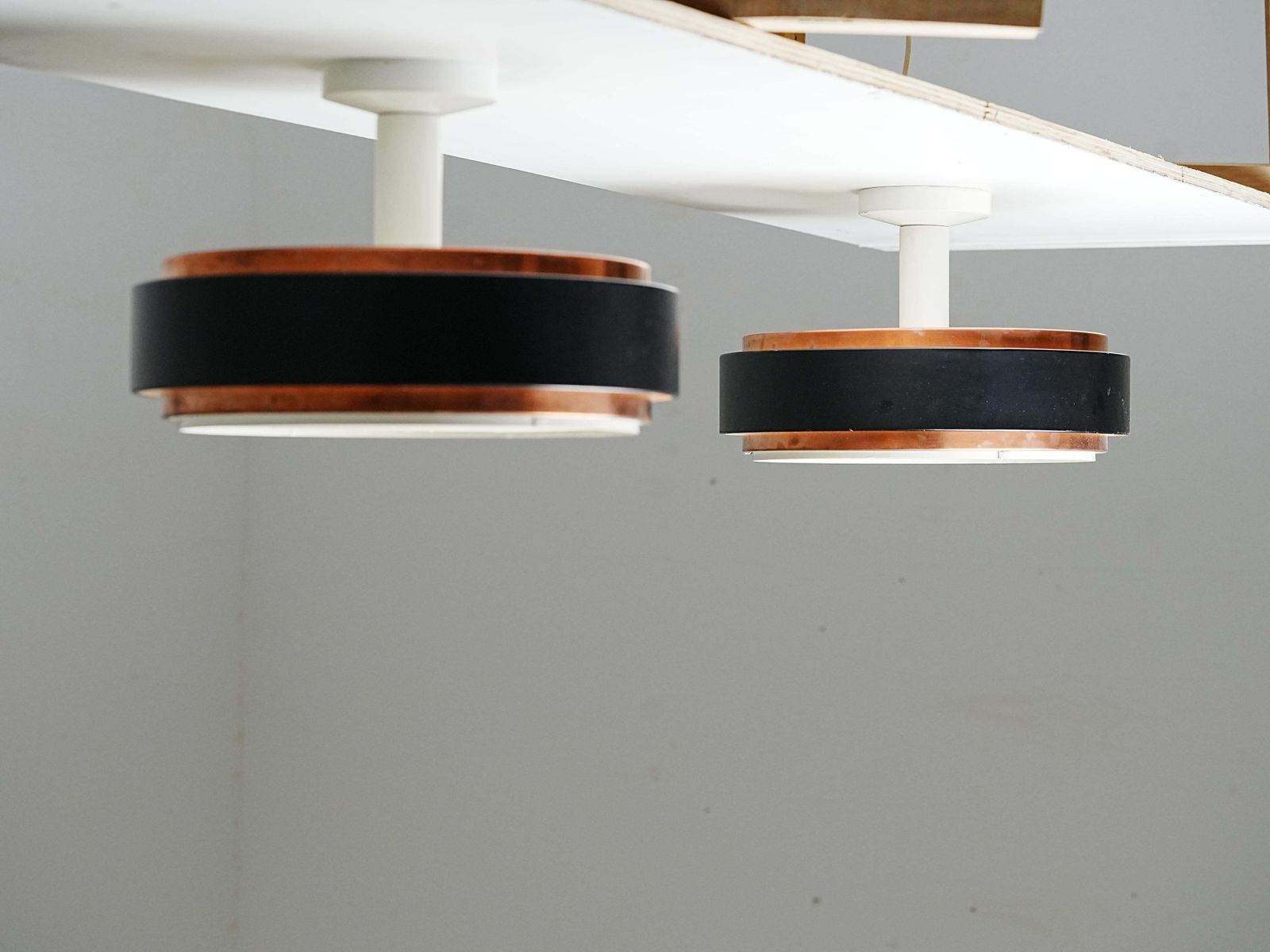 Set Of 2 Ceiling Lamps In Copper And Metal, Northern Europe, 1960's photo for sale