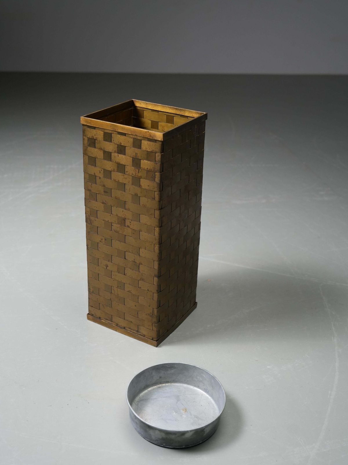 Umbrella Stand In Woven Brass, Italy, 1950's photo for sale