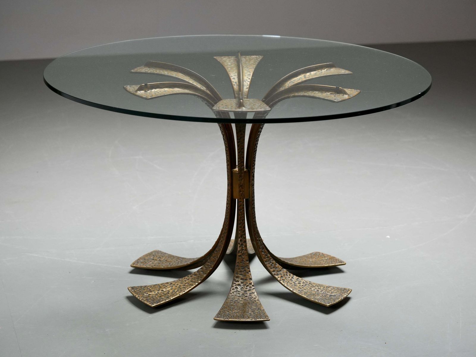 6823.0 Luciano Frigerio Dining Table In Hammered Brass And Glass, Italy, 1960's photo