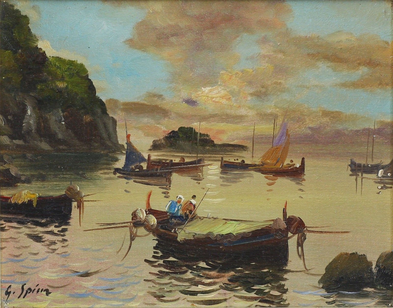 Oil On Canvas Signed Indistinctly. Traditional Côte D'azur Fishing Boats. photo furniture