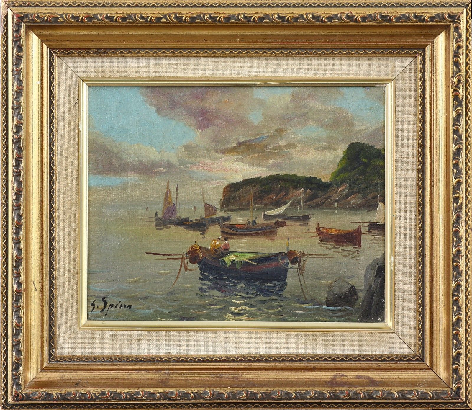 Oil On Canvas Signed Indistinctly. A Côte D'azur Scene With Traditional Boats. photo 75.0