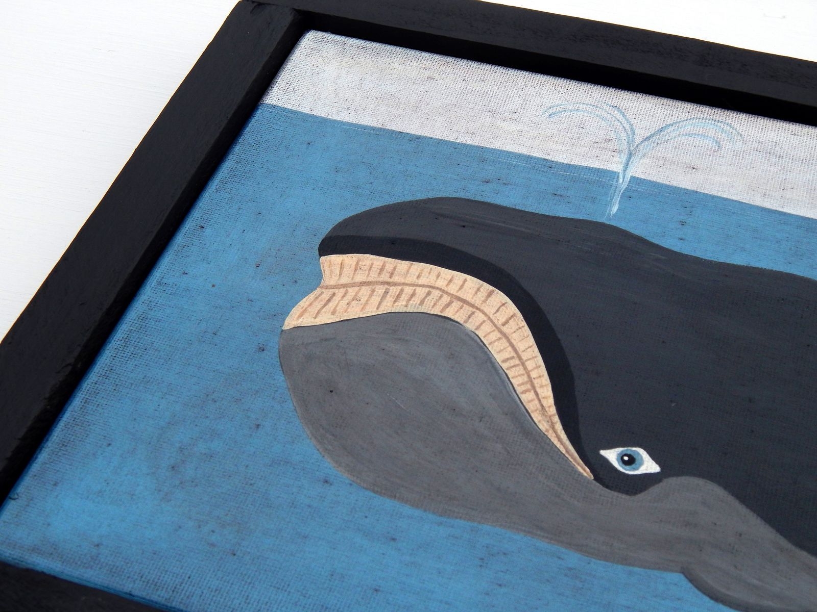 Original Folk Art Painting Naive Whale On Canvas Framed   Nautical   By Matt Rix photo furniture