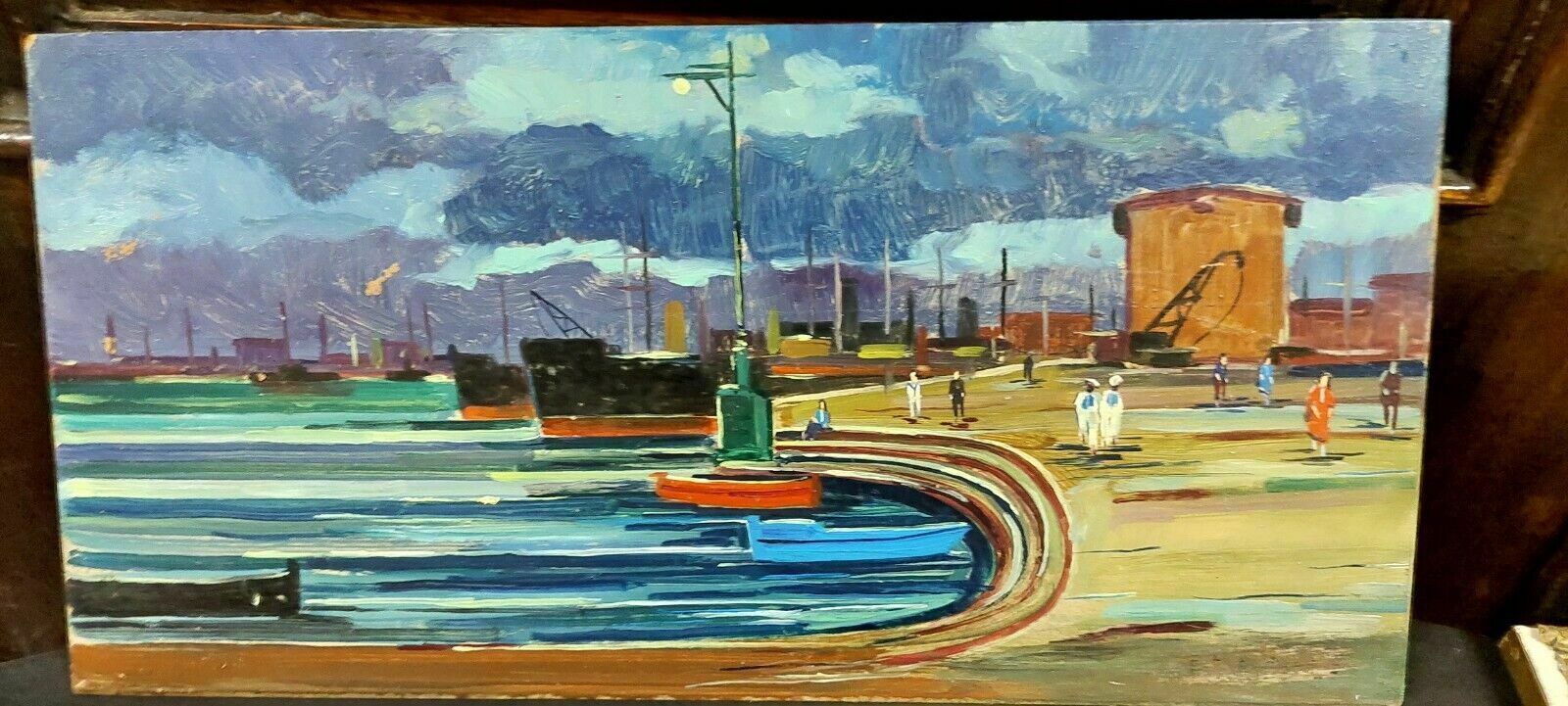 photo furniture Oil Painting Livorno 1975 Beautiful Boat Port