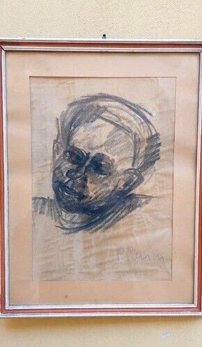 Drawing Piero Pierini (1908  1984) Charcoal Portrait Paper 1960s photo furniture