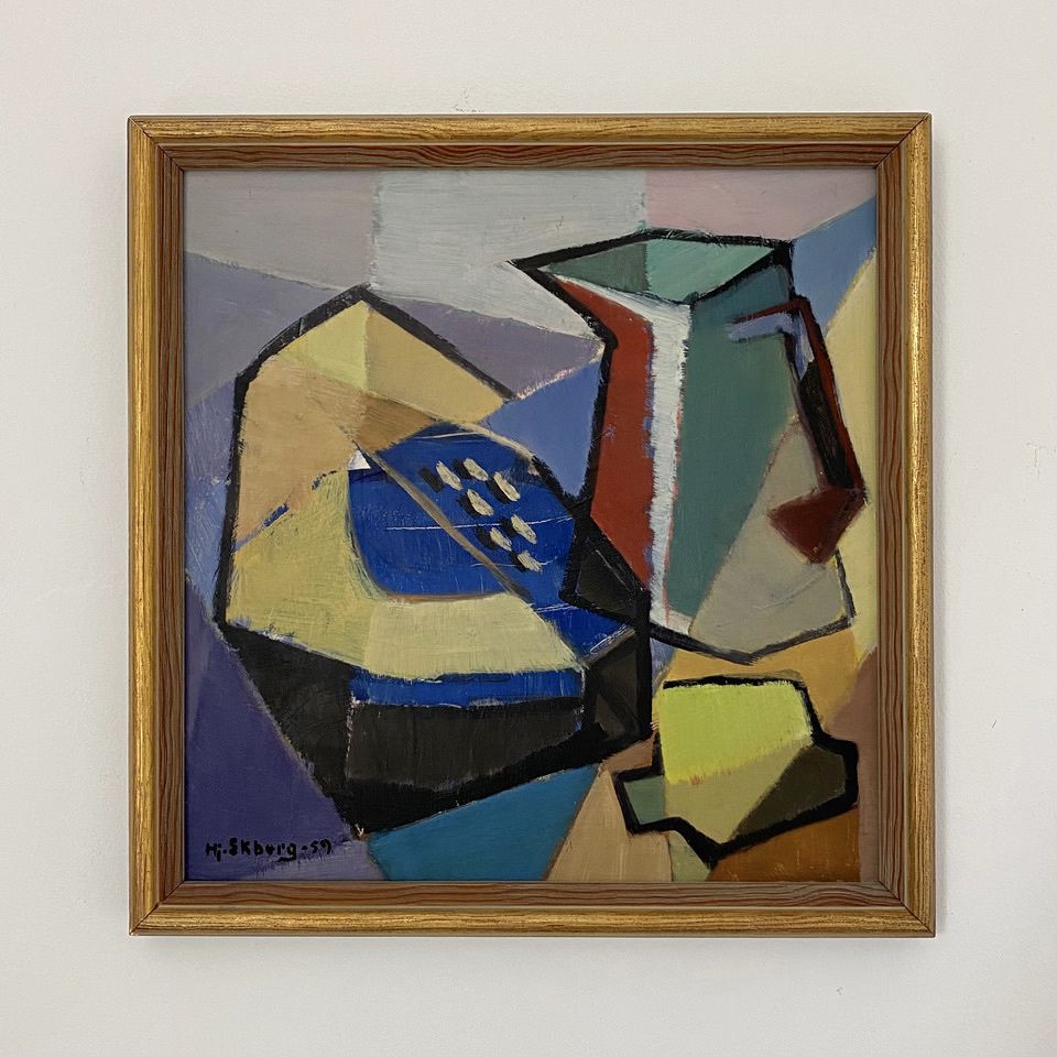 Swedish Mid Century Cubist Still Life Painting By Hjalmar Ekberg