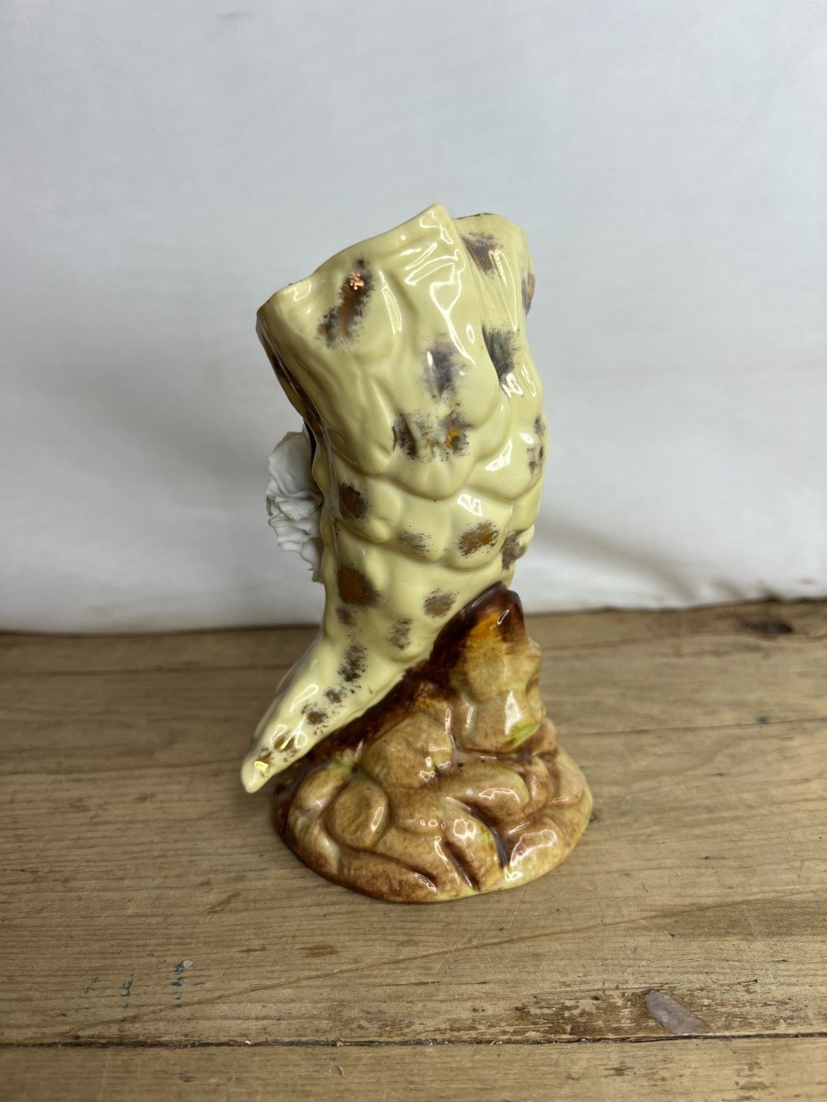 Antique Porcelain Cornucopia Shell Vase Brown And Yellow Je 476 Good Condition photo for sale