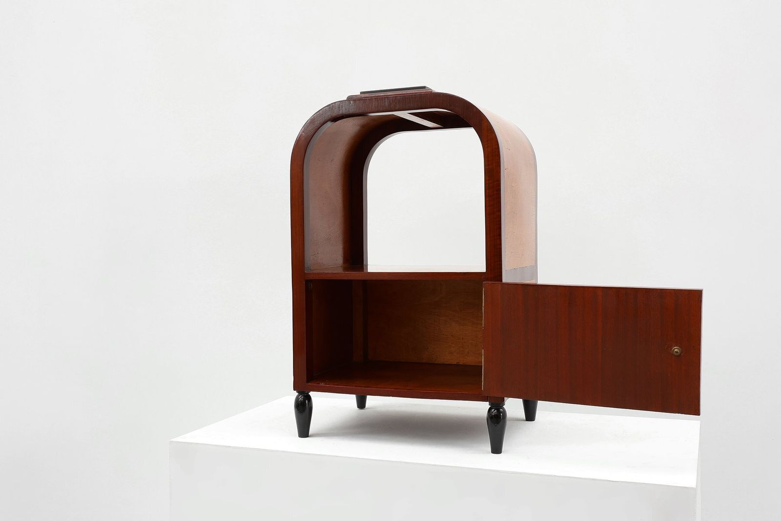 Art Deco Arched Side Table With Storage Unit And Black Marble Top, France, 1920s photo for sale