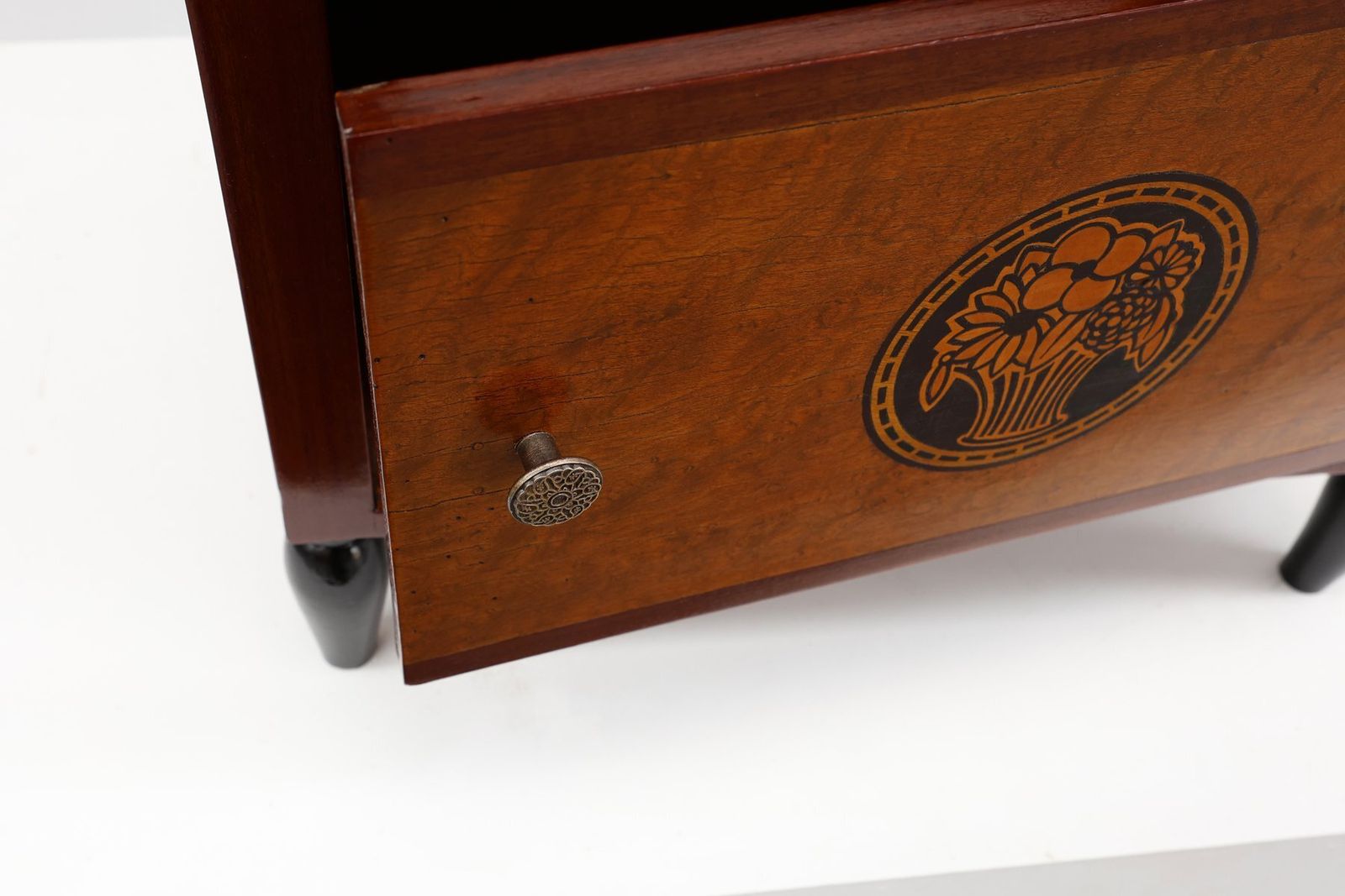 Art Deco Arched Side Table With Storage Unit And Black Marble Top, France, 1920s photo 1565.0