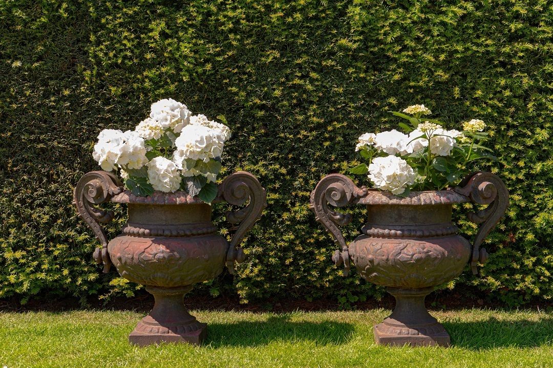 A Pair Of Antique Cast Iron French Garden Urns