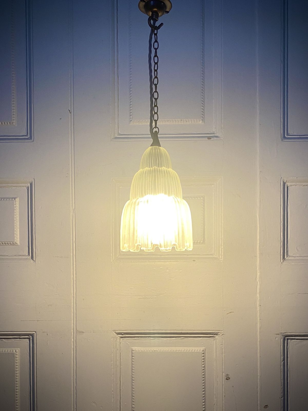 French Art Deco 'Waterfall' Glass Pendant Light By Sabino. photo for sale