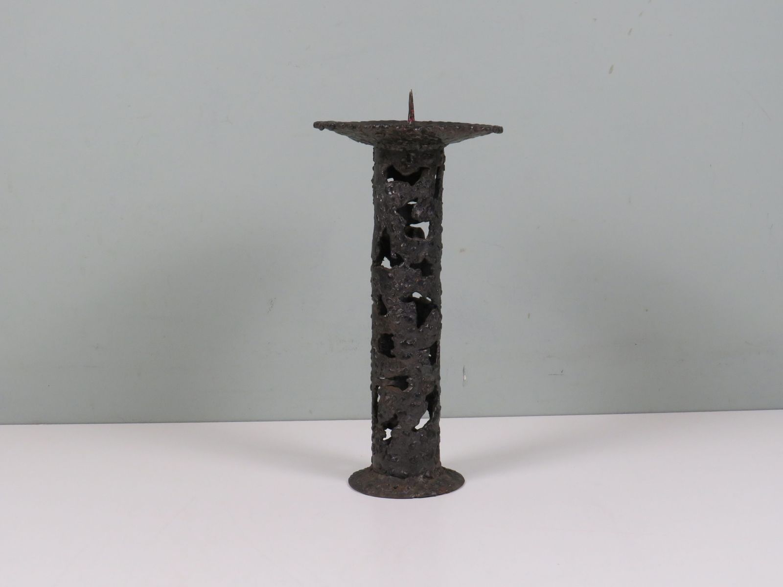 Hand Forged Brutalist Iron Candleholder, European Artisan Design, 1960s photo vintage