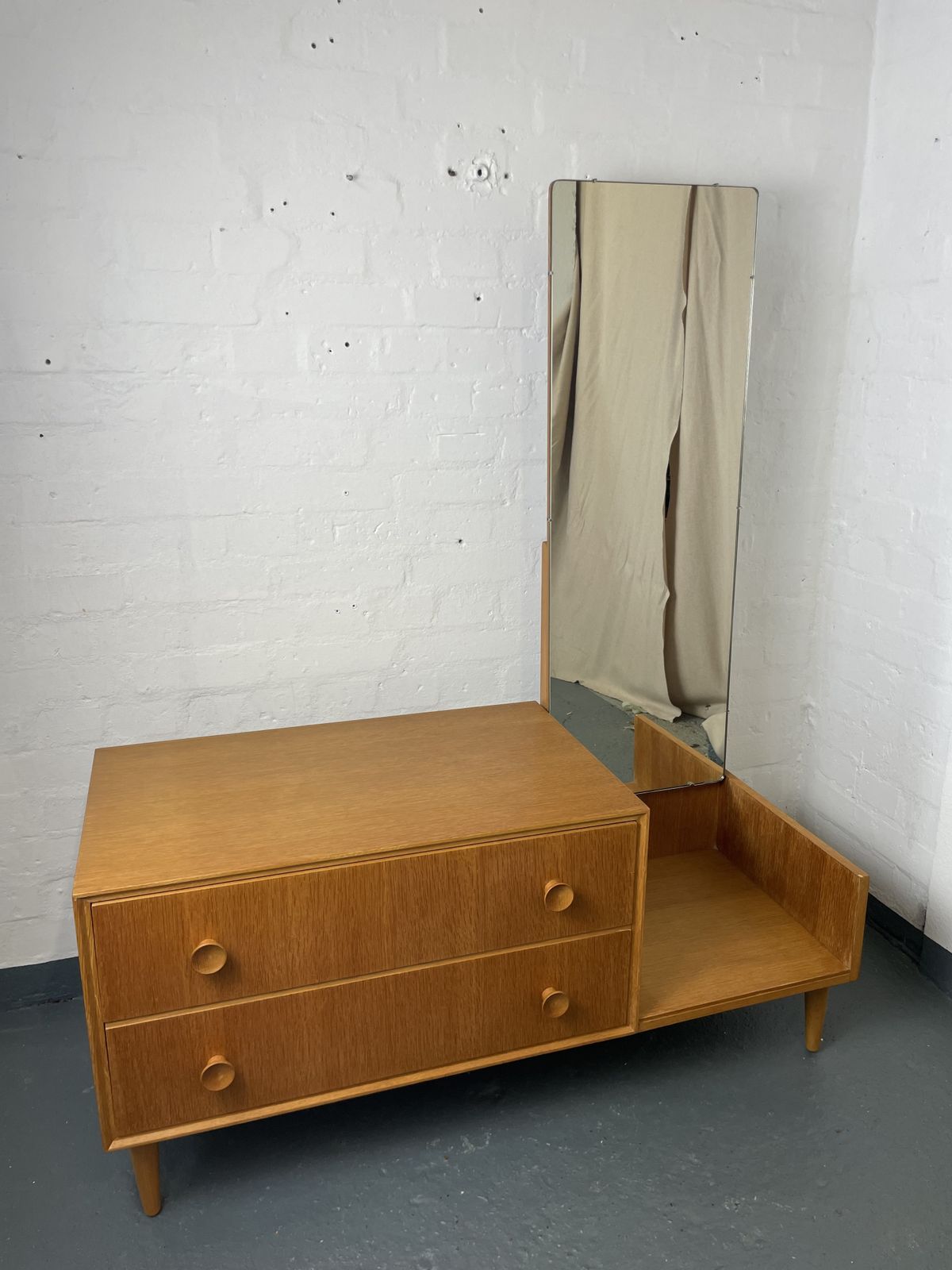 Mid Century Oak Dressing Table By Meredew | Vintage British Vanity / Desk | 1960s Furniture photo furniture