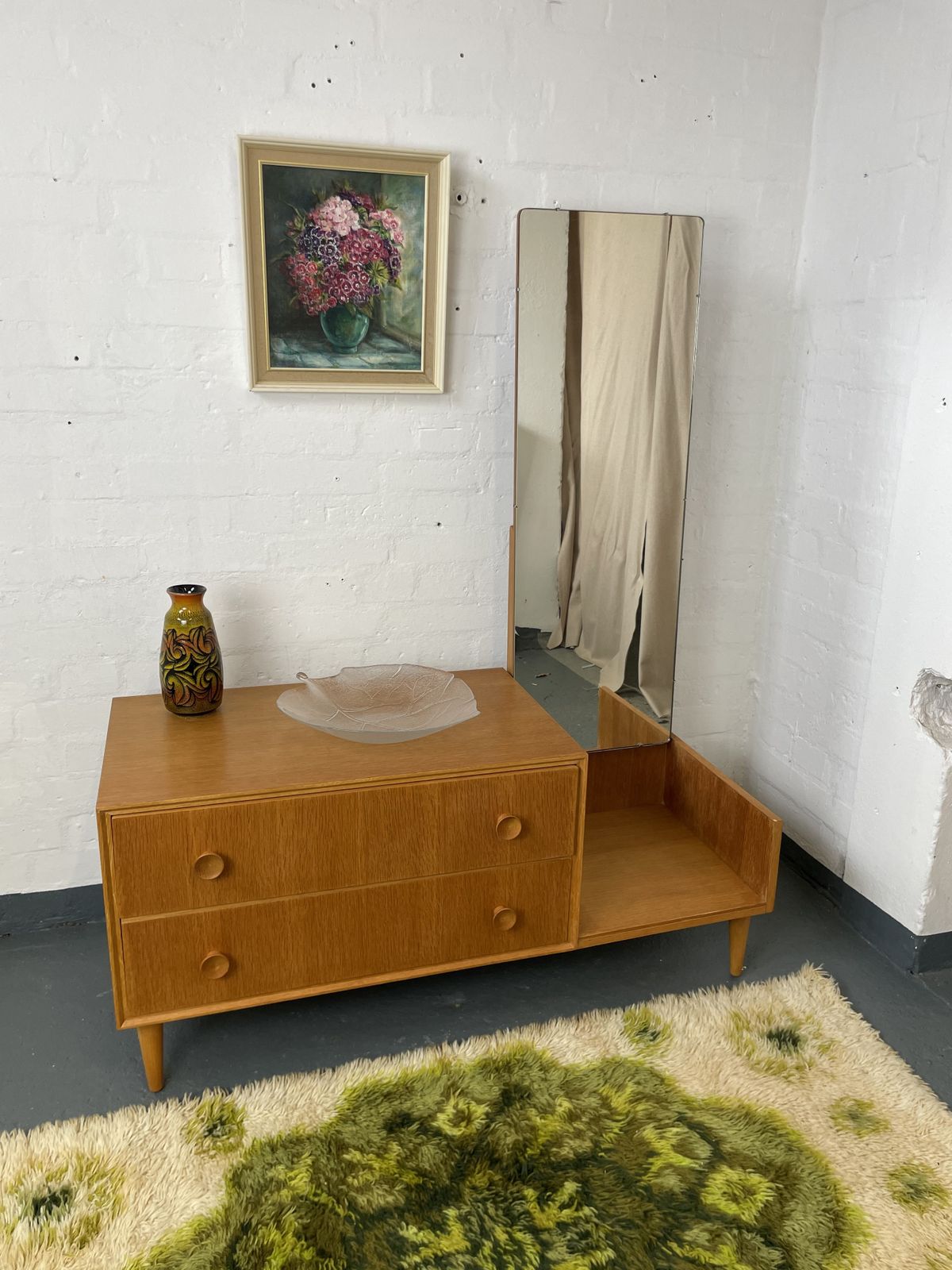 Mid Century Oak Dressing Table By Meredew | Vintage British Vanity / Desk | 1960s Furniture