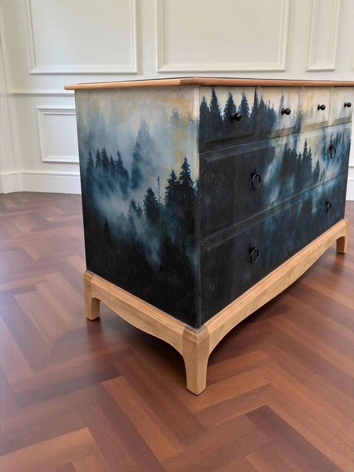 photo furniture Vintage Stag Minstrel Chest Of Drawers Dark Green Forest Design