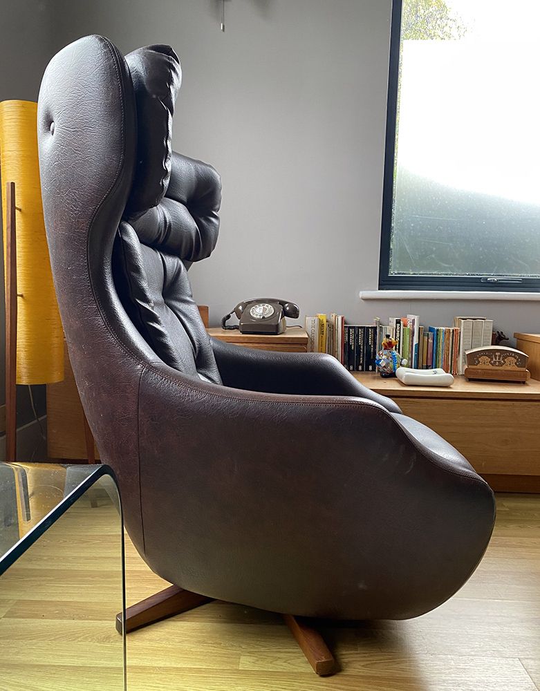 Parker Knoll Statesman Chair Tilt/Swivel Wooden Base, Brown Leather photo vintage