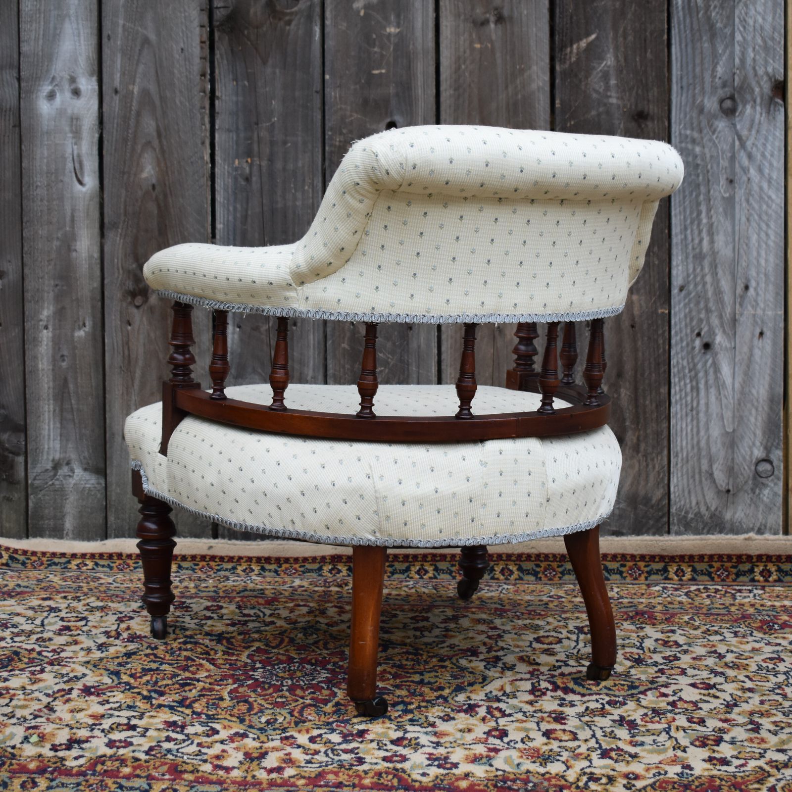 Antique Victorian Mahogany Hand Turned Spindle Tub Bedroom Nursing Armchair photo buy