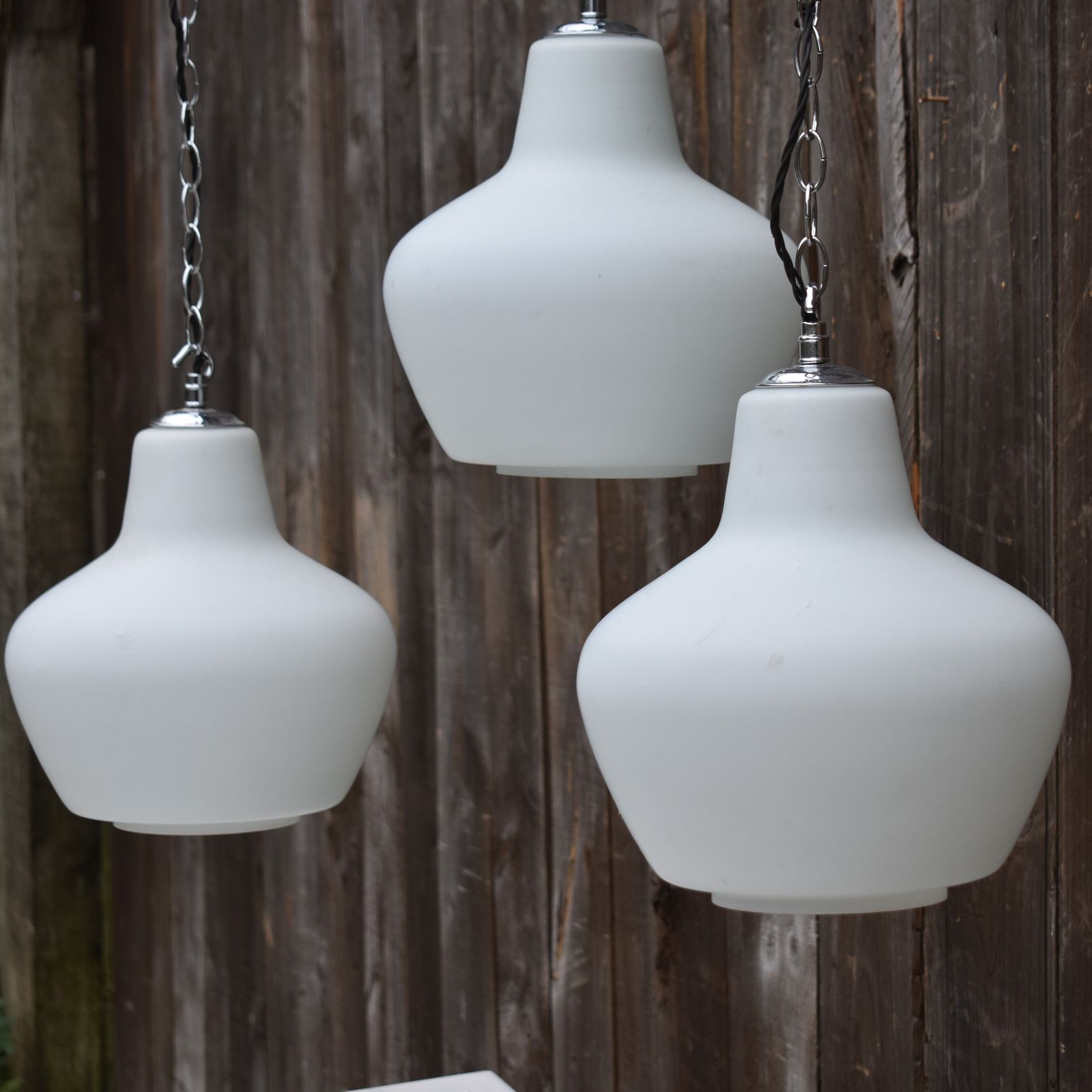 Antique Early 20th Century Three Opaline Glass Chapel Church Pendant Light photo vintage