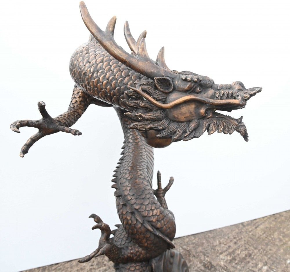 Chinese Bronze Dragon Fountain Garden Water Feature photo vintage