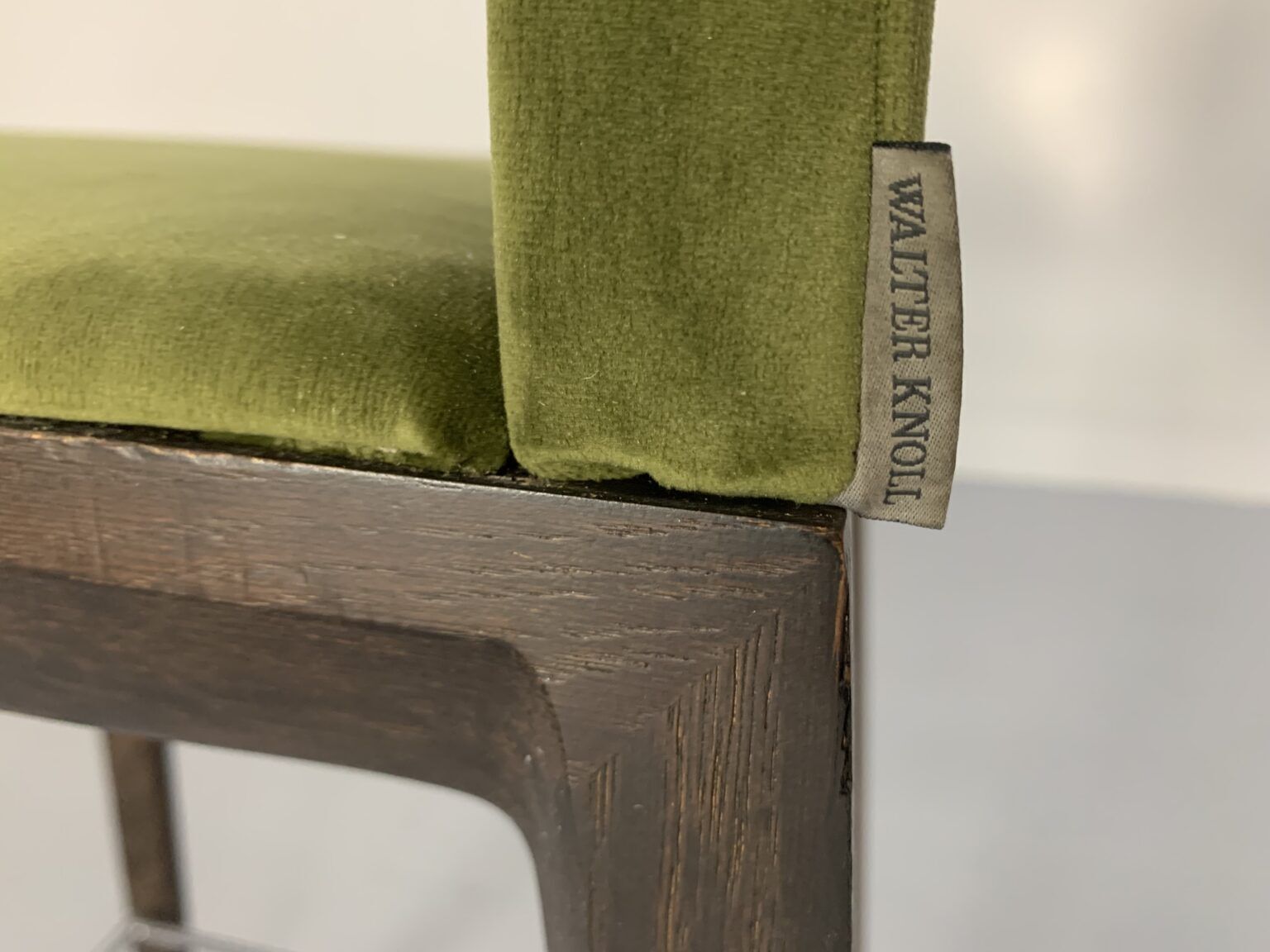 1900.0 Pair Of Walter Knoll “Andoo” Bar Stools – In Green Velvet & Walnut photo