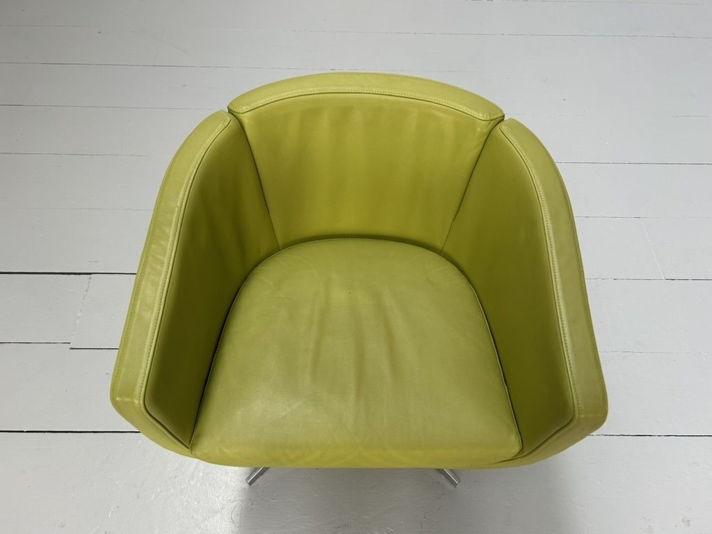 Pair Of B&B Italia “Tulip Sixty” Armchairs – In Lime Green “Gamma” Leather photo for sale