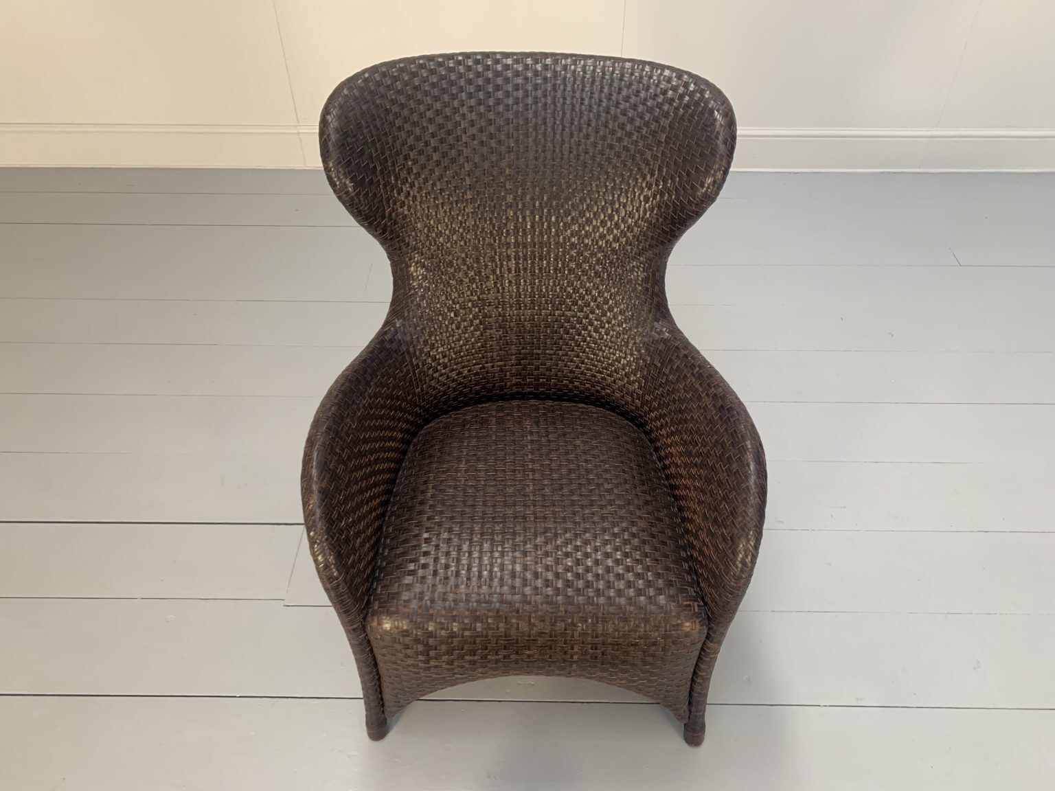 Rare Woven Leather Armchair & Footstool – In Brown Leather photo Furniture