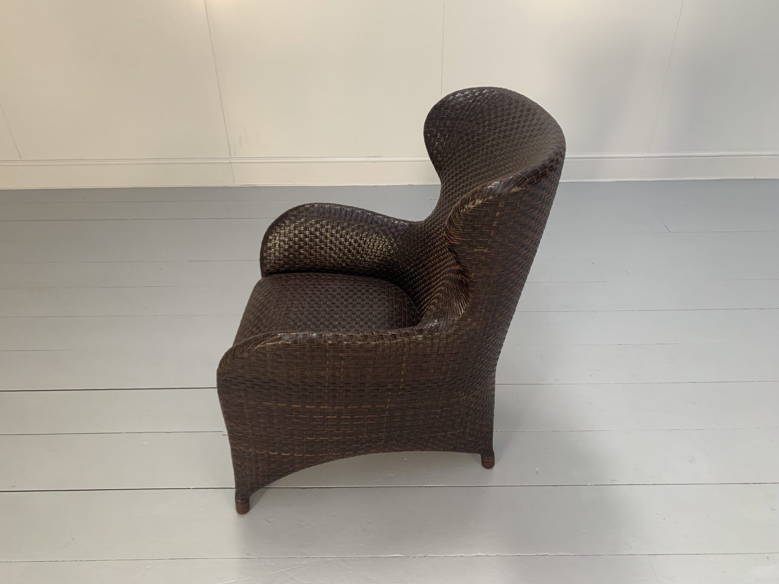 Rare Woven Leather Armchair & Footstool – In Brown Leather photo vinterior