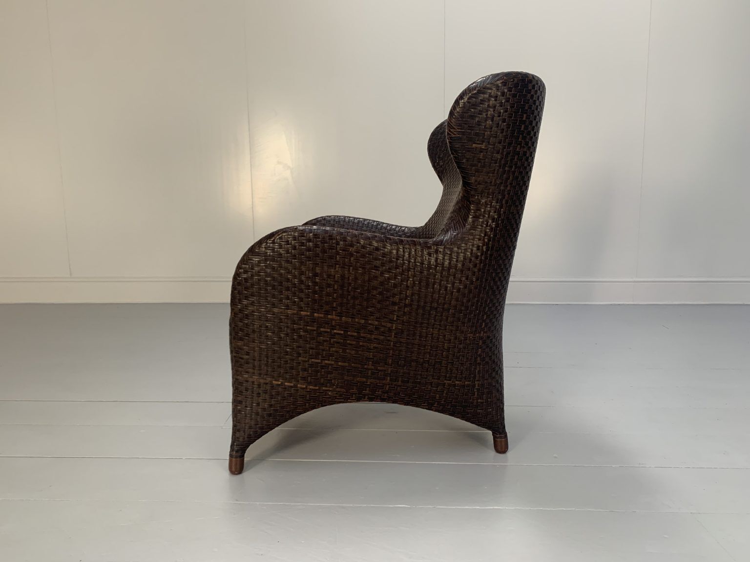 Rare Woven Leather Armchair & Footstool – In Brown Leather photo vintage