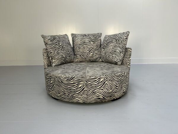 Fendi Casa “Efea” Round Loveseat Chaise Sofa – In Zebra Print Hide